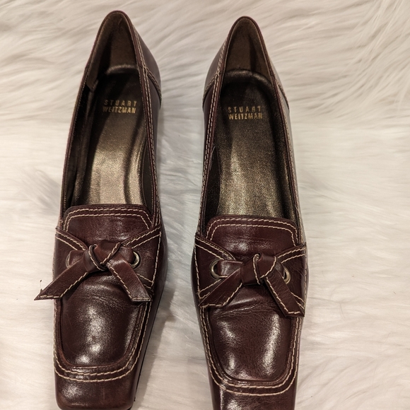 Vintage Stuart Weitzman Brown Loafer Pumps w/ Square Toe & Bow - Size 7M - Picture 2 of 13